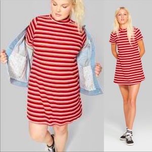 Wild Fable Red Striped Rib Knit T-Shirt Dress
